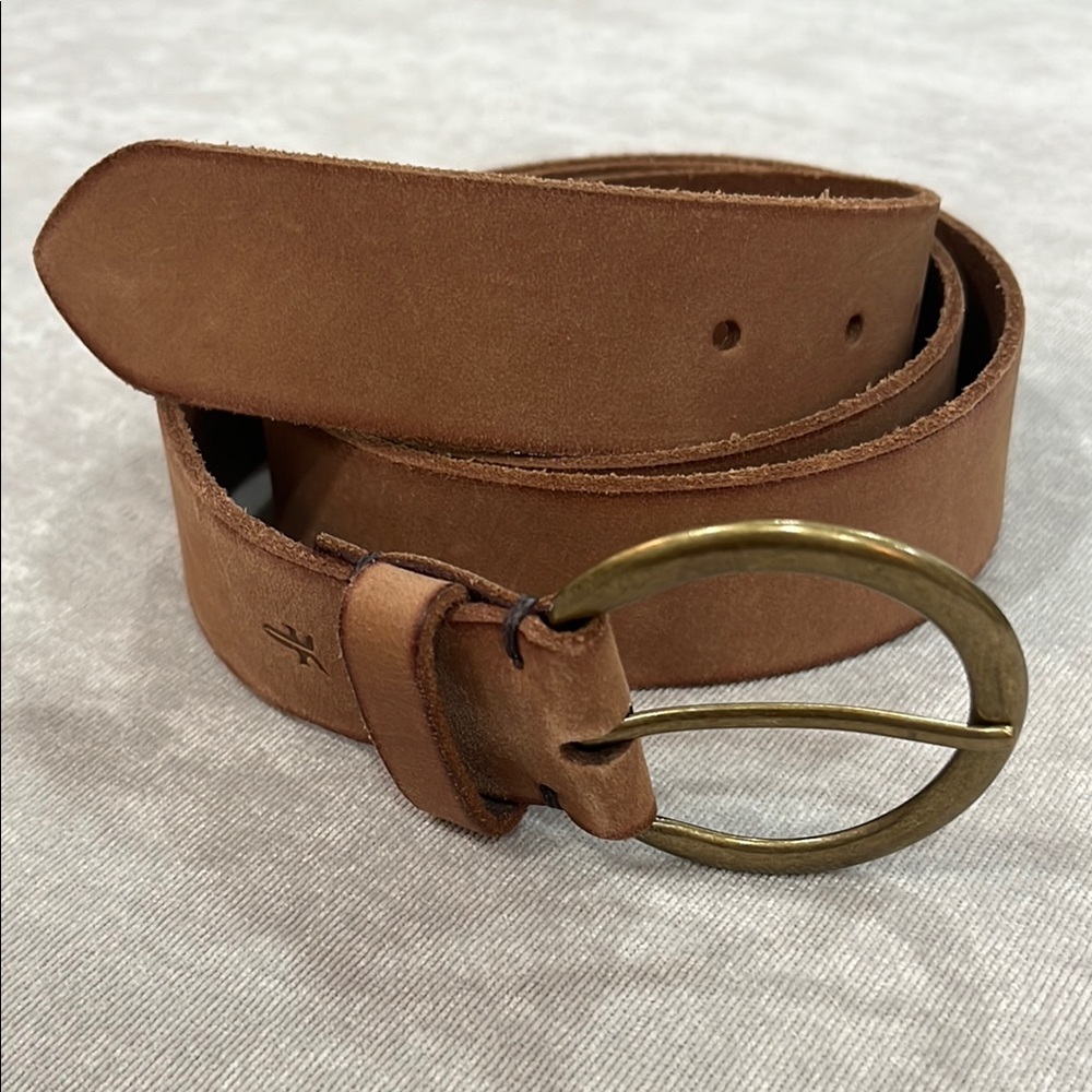 Frye 40mm Leather Belt with Brass Buckle